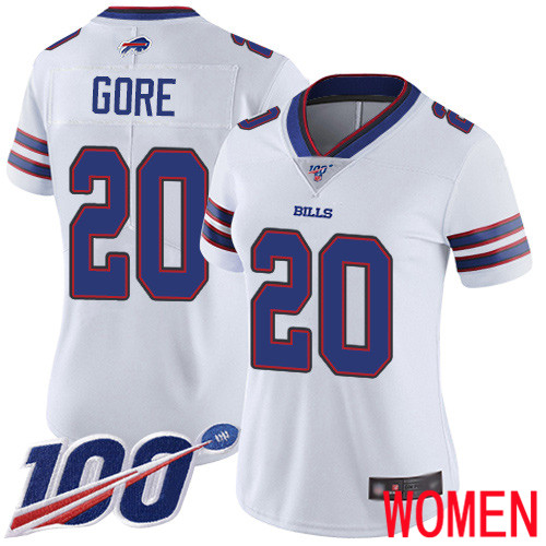 Women Buffalo Bills #20 Frank Gore White Vapor Untouchable Limited Player 100th Season NFL Jersey